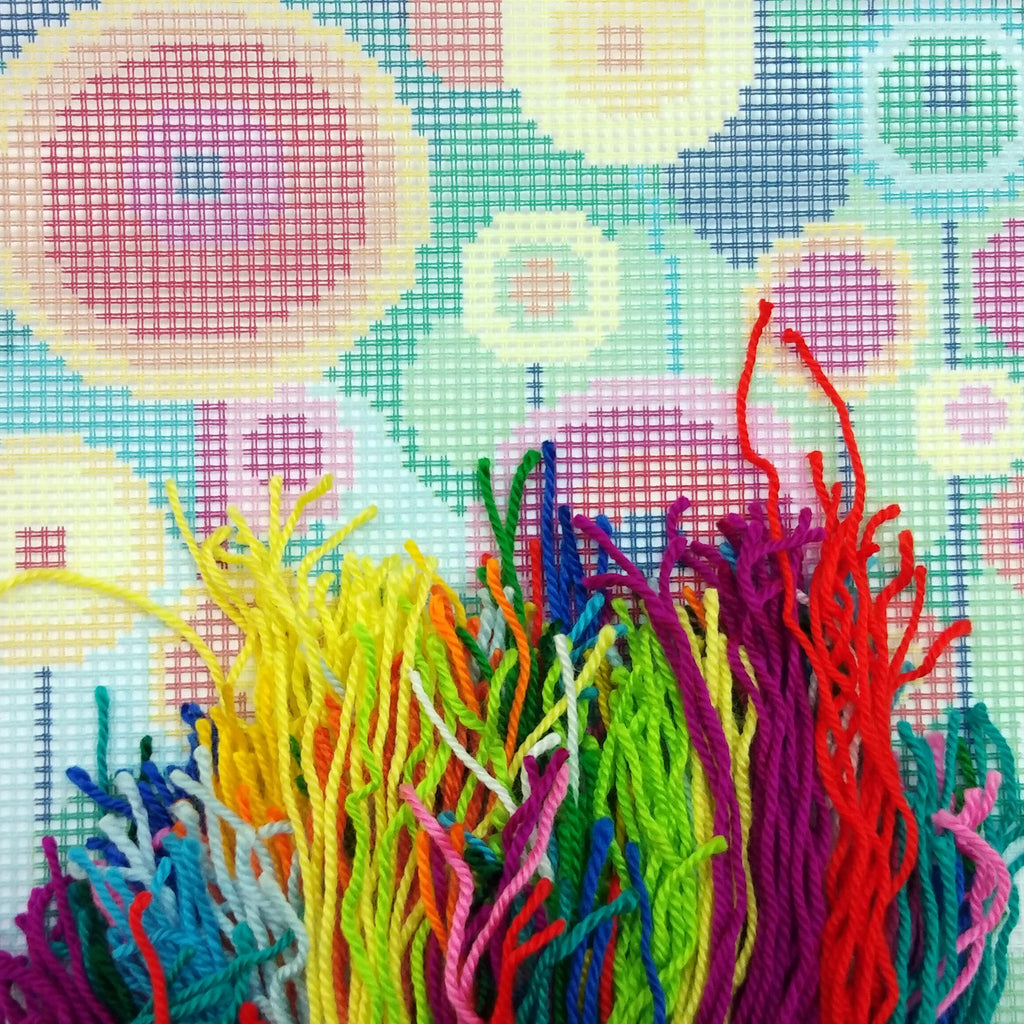 Brvsk Abstract Needlepoint Kit for Adults and Beginners — Dandelions 16″ × 16″ with Clear, Precise Printed Design on Cotton Canvas; Includes 2 Needles, Yarn, and Easy-Read Chart