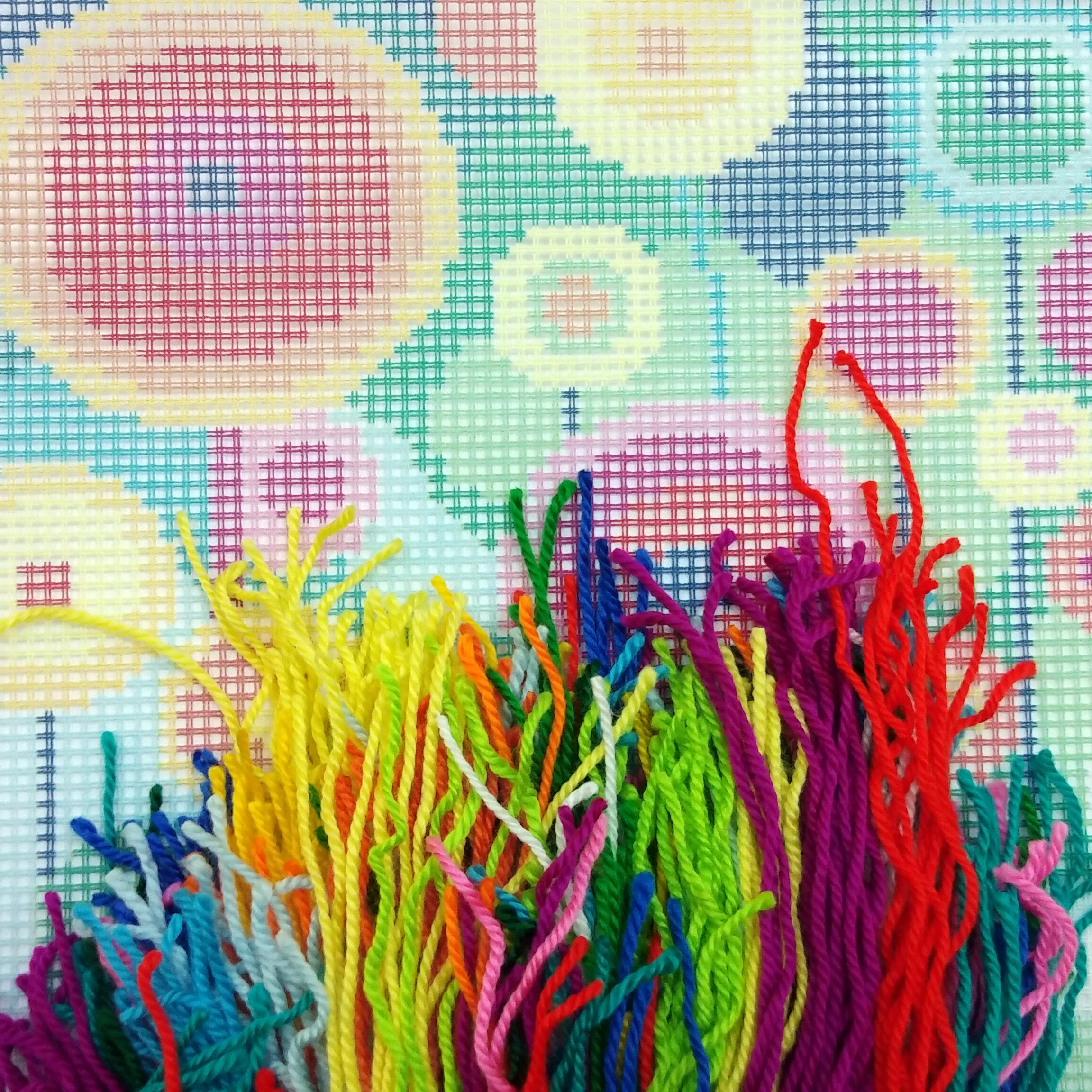 Brvsk Abstract Needlepoint Kit for Adults and Beginners — Dandelions 16″ × 16″ with Clear, Precise Printed Design on Cotton Canvas; Includes 2 Needles, Yarn, and Easy-Read Chart