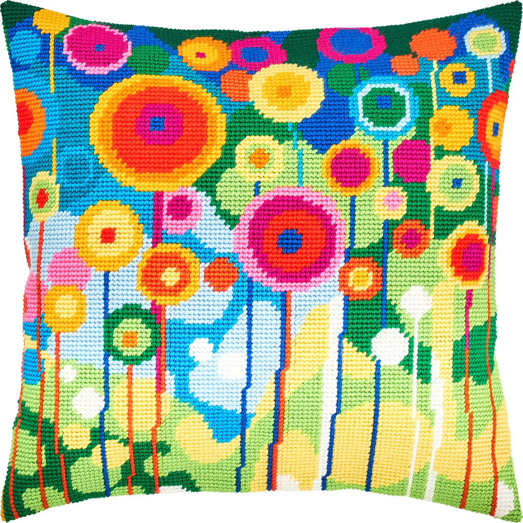 Brvsk Abstract Needlepoint Kit for Adults and Beginners — Dandelions 16″ × 16″ with Clear, Precise Printed Design on Cotton Canvas; Includes 2 Needles, Yarn, and Easy-Read Chart