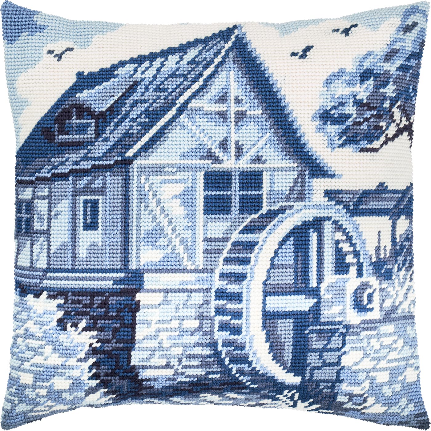 Brvsk Needlepoint Pillow Kit — Delft Blue, 16″ × 16″