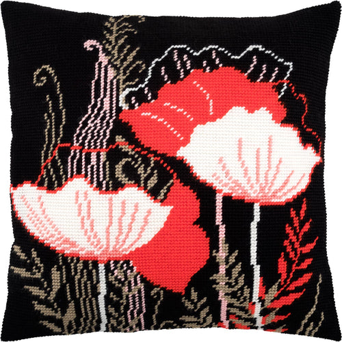 Brvsk Abstract Needlepoint Kit for Adults and Beginners — Red Flower 16″ × 16″ with Clear, Precise Printed Design on Cotton Canvas; Includes 2 Needles, Yarn, and Easy-Read Chart