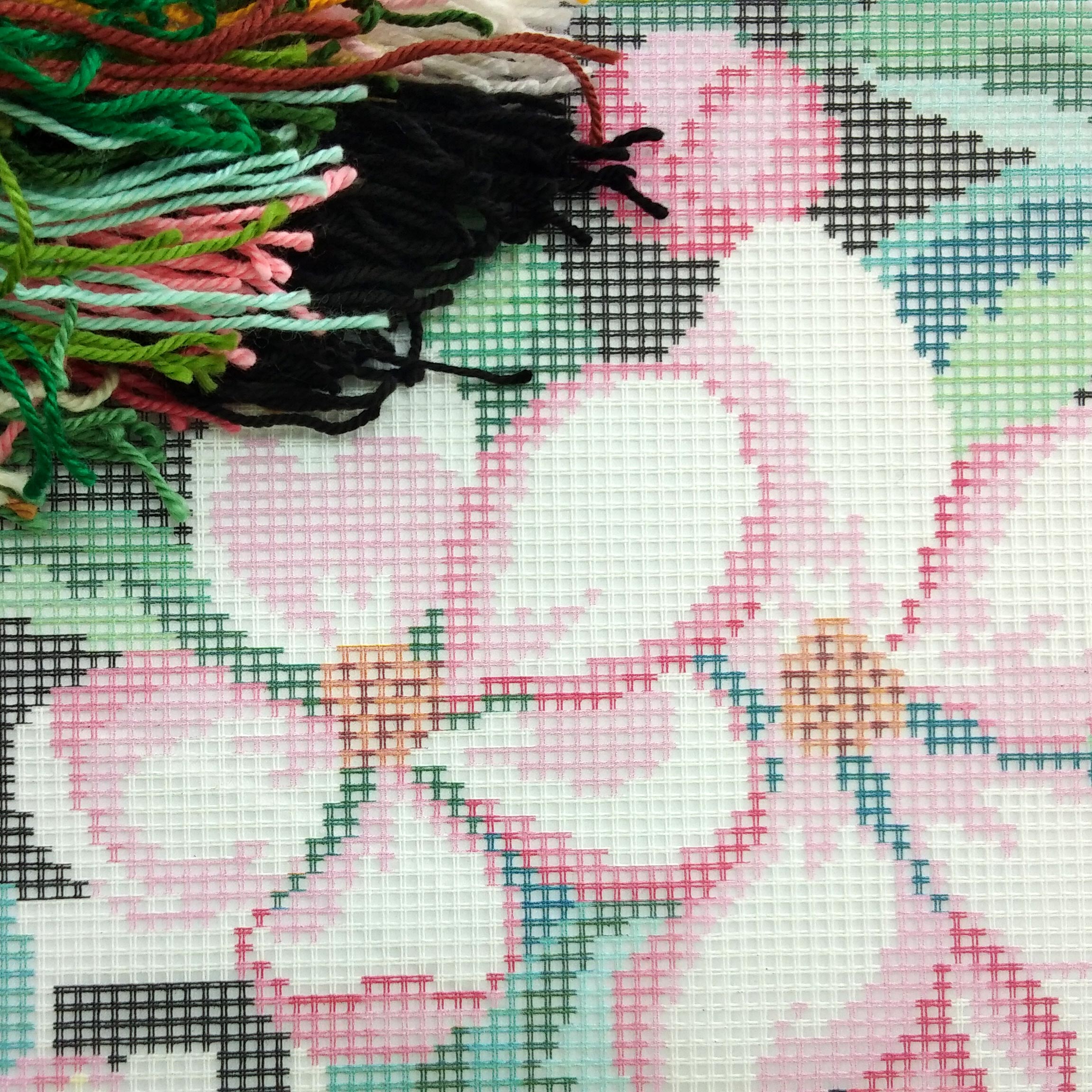 Brvsk Floral Embroidery Kit for Adults and Beginners — Night in May 16″ × 16″ with Clear, Precise Printed Design on Cotton Canvas; Includes 2 Needles, Yarn, and Easy-Read Chart