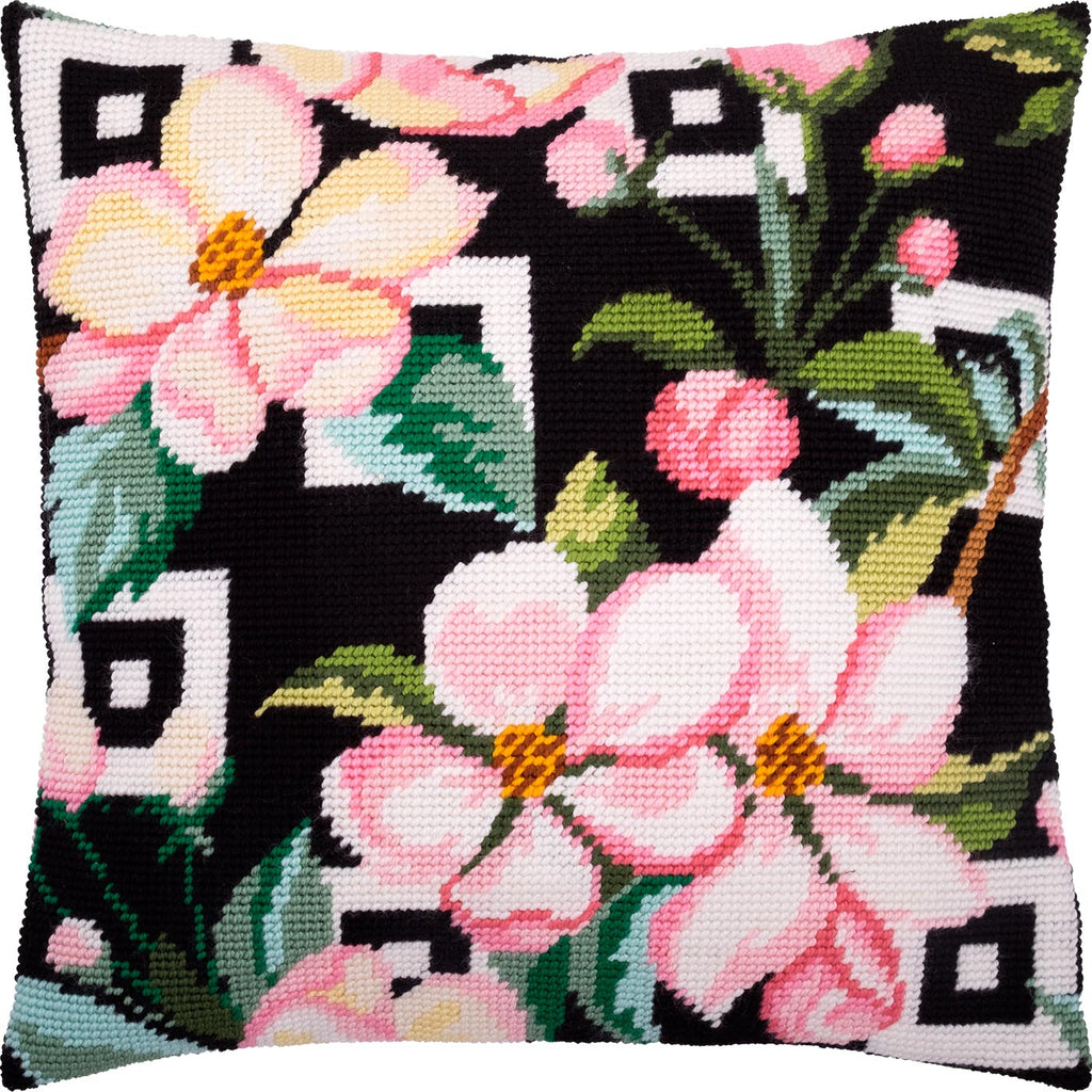 Brvsk Floral Embroidery Kit for Adults and Beginners — Night in May 16″ × 16″ with Clear, Precise Printed Design on Cotton Canvas; Includes 2 Needles, Yarn, and Easy-Read Chart