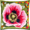 Brvsk Floral Needlepoint Kit for Adults and Beginners — Large Poppy 16″ × 16″ with Clear, Precise Printed Design on Cotton Canvas; Includes 2 Needles, Yarn, and Easy-Read Chart