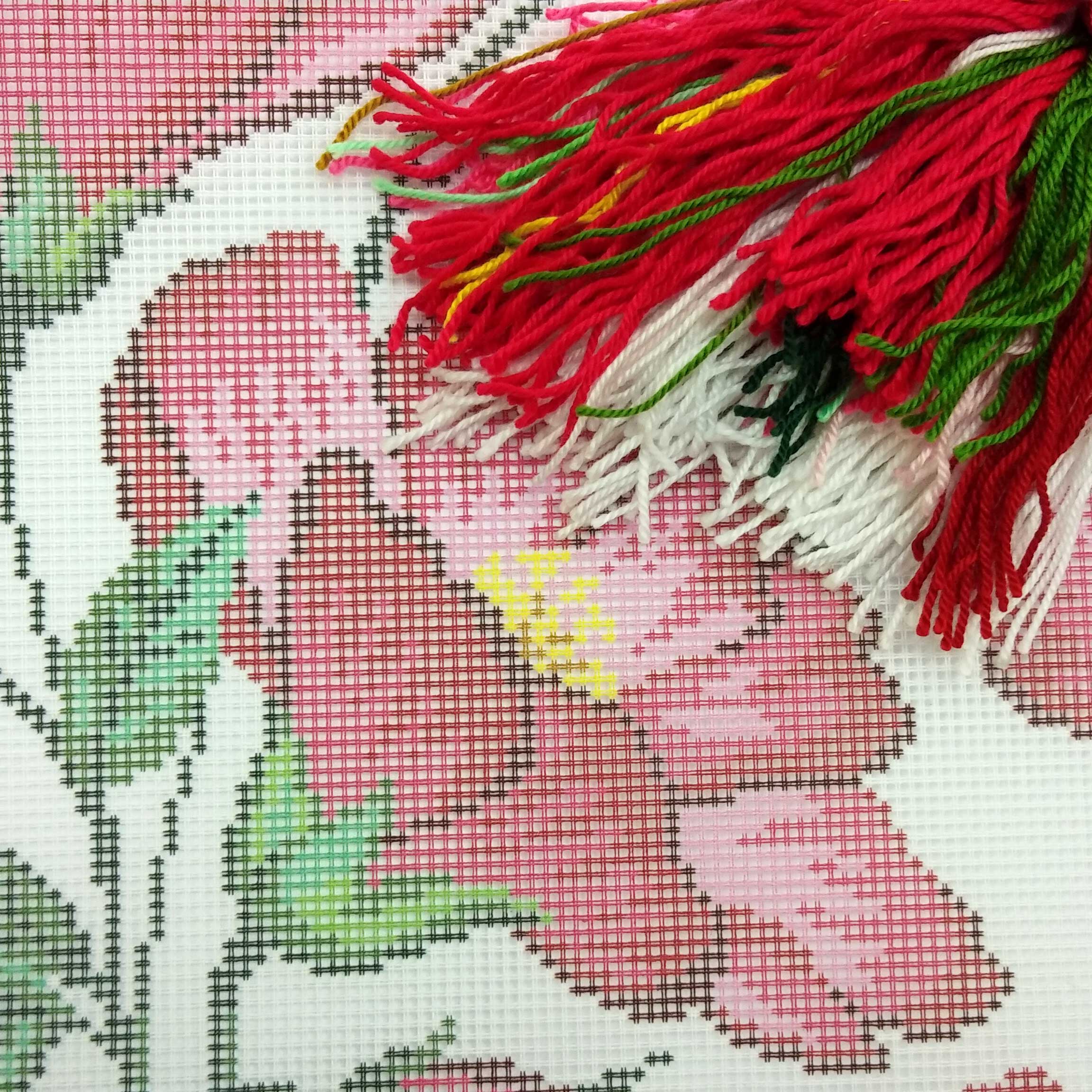 Brvsk Floral Stamped Cross-Stitch Kit for Adults and Beginners — Mallow 16″ × 16″ with Clear, Precise Printed Design on Cotton Canvas; Includes 2 Needles, Yarn, and Easy-Read Chart