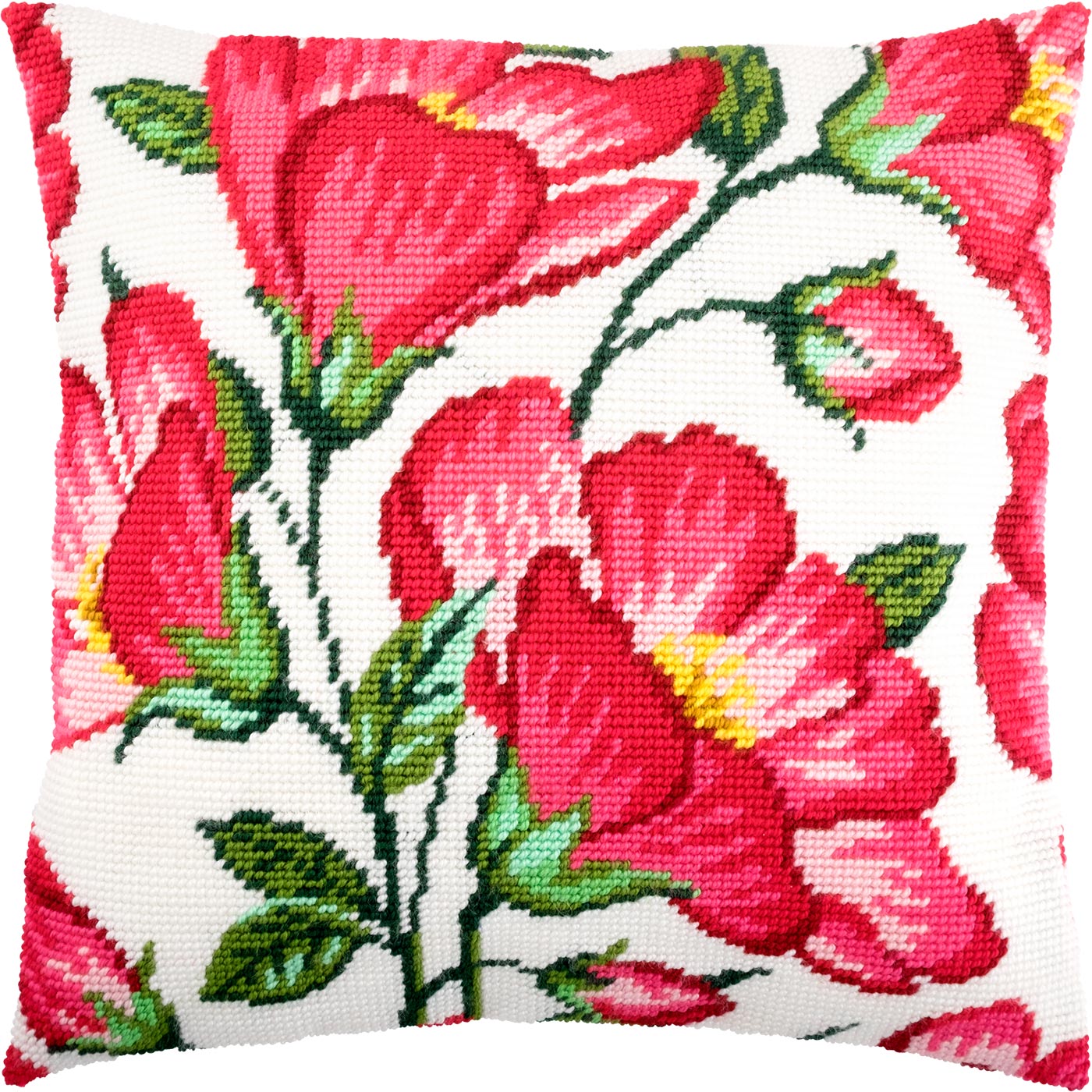 Brvsk Floral Stamped Cross-Stitch Kit for Adults and Beginners — Mallow 16″ × 16″ with Clear, Precise Printed Design on Cotton Canvas; Includes 2 Needles, Yarn, and Easy-Read Chart