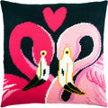 Brvsk Romantic Embroidery Kit for Adults and Beginners — Two Flamingos 16″ × 16″ with Clear, Precise Printed Design on Cotton Canvas; Includes 2 Needles, Yarn, and Easy-Read Chart