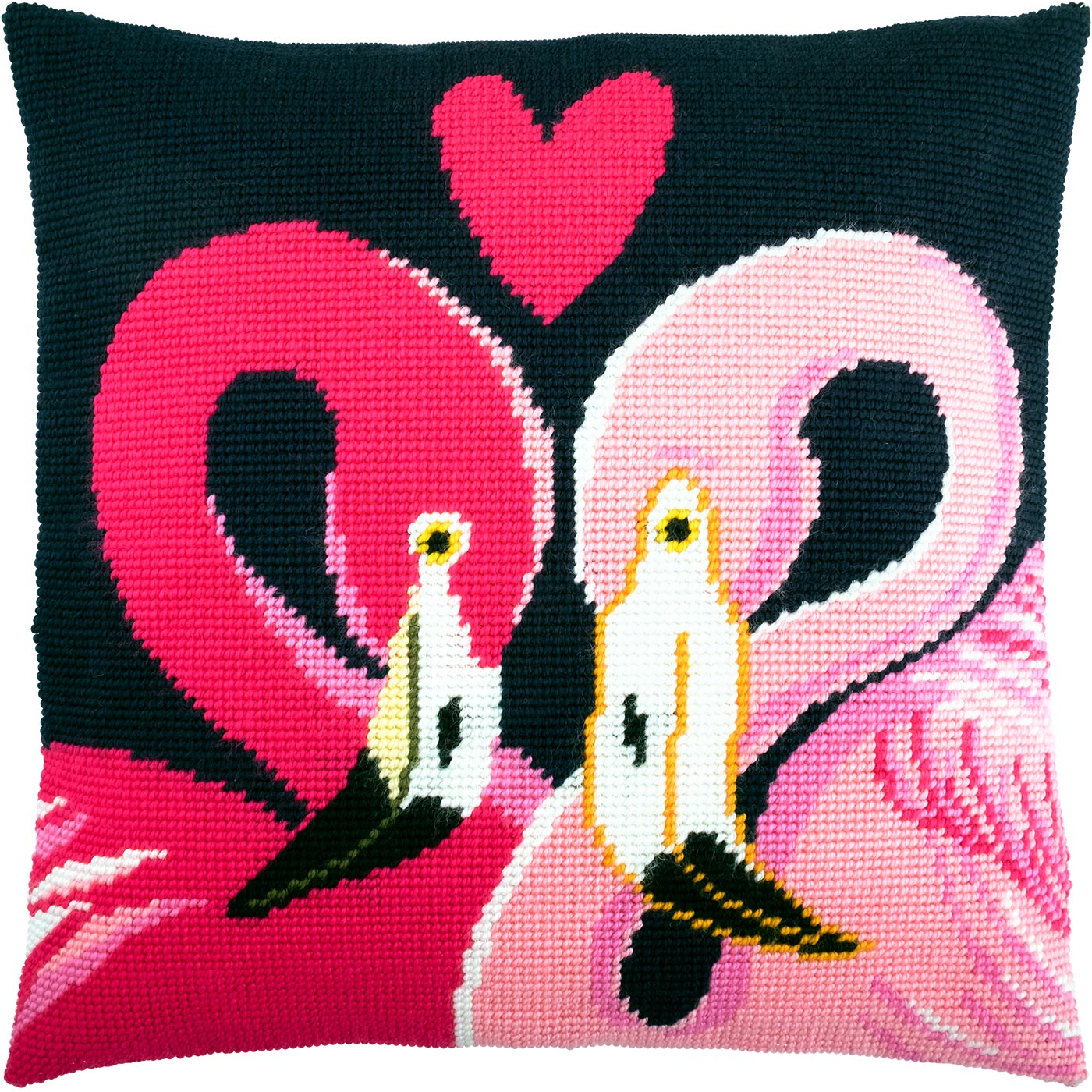 Brvsk Romantic Embroidery Kit for Adults and Beginners — Two Flamingos 16″ × 16″ with Clear, Precise Printed Design on Cotton Canvas; Includes 2 Needles, Yarn, and Easy-Read Chart