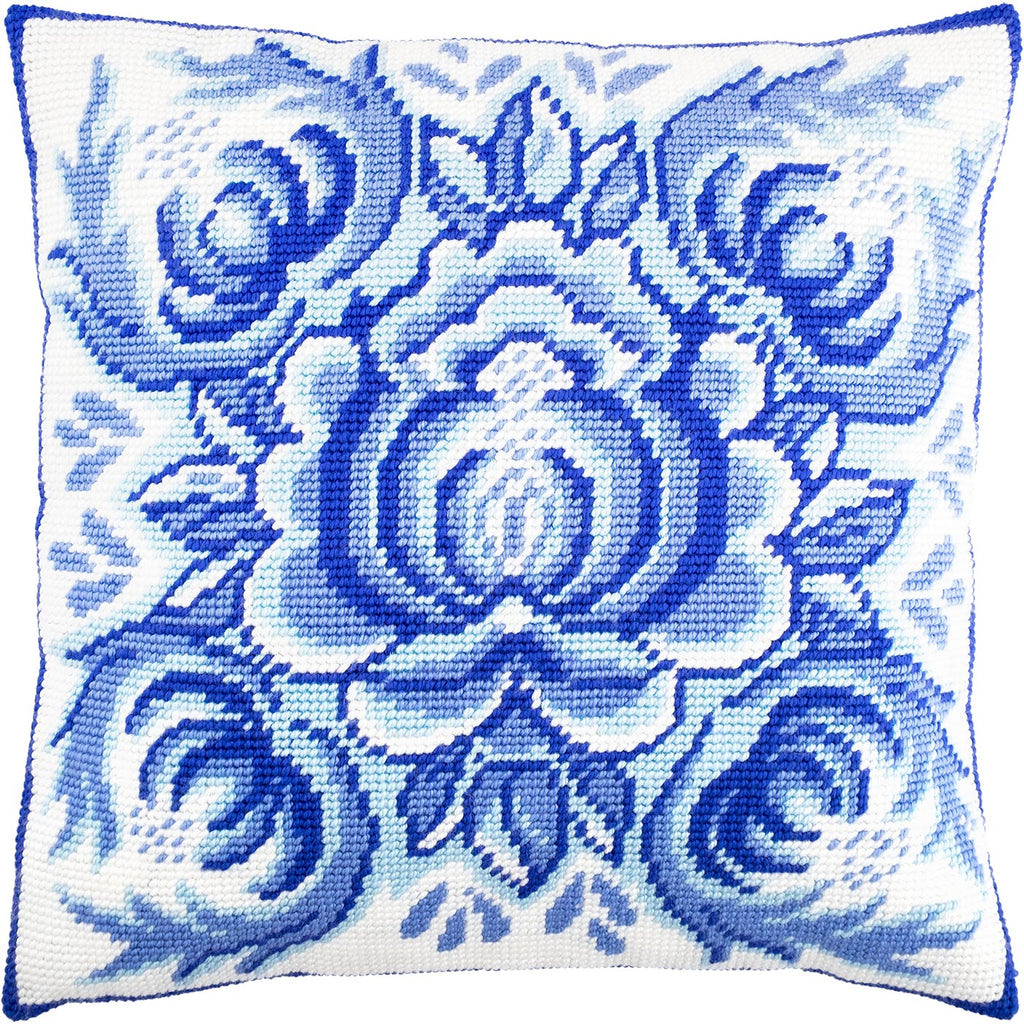 Brvsk Ornamental Stamped Cross-Stitch Kit for Adults and Beginners — Frost Patterns 16″ × 16″ with Clear, Precise Printed Design on Cotton Canvas; Includes 2 Needles, Yarn, and Easy-Read Chart
