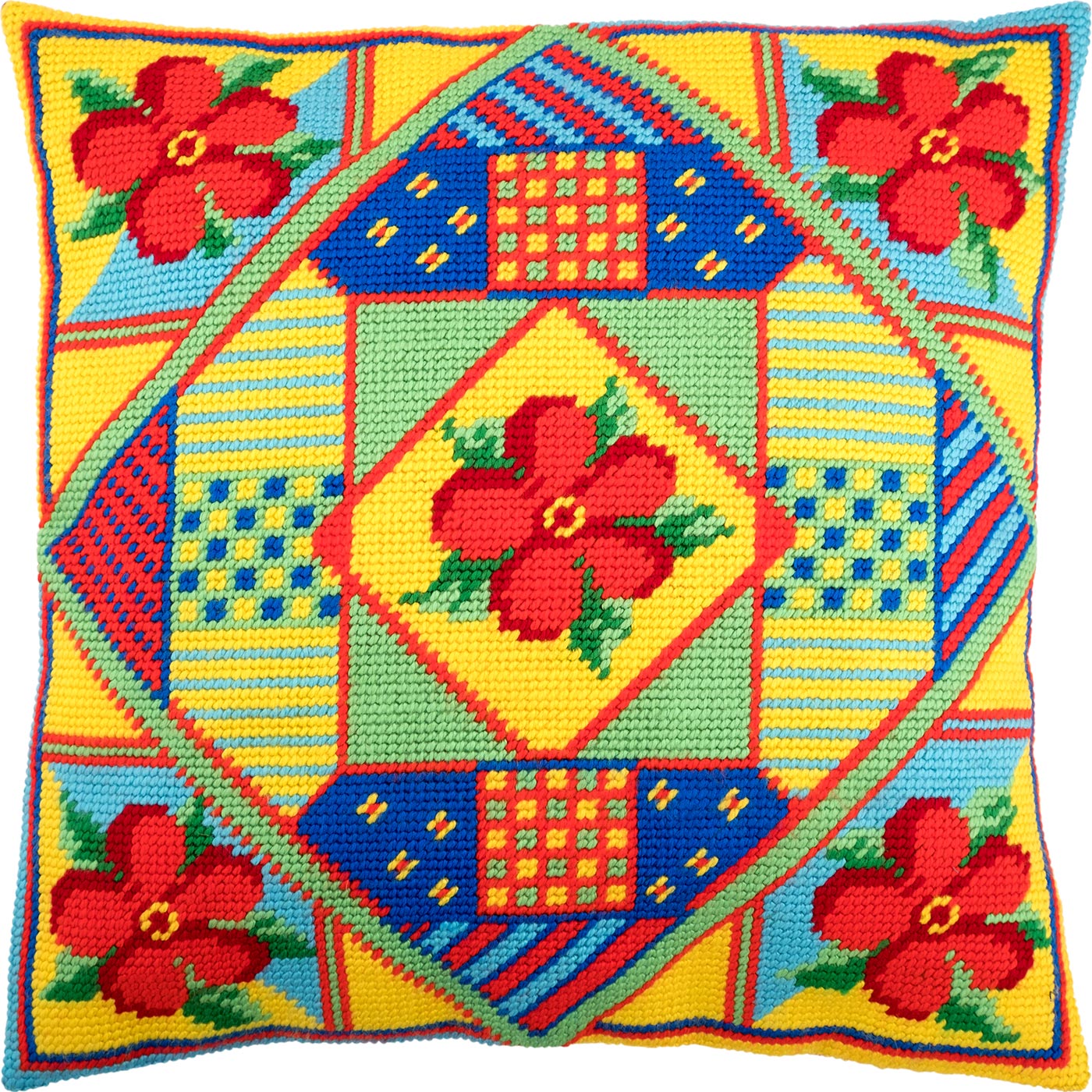 Brvsk Ornamental Embroidery Kit for Adults and Beginners — Flowers 16″ × 16″ with Clear, Precise Printed Design on Cotton Canvas; Includes 2 Needles, Yarn, and Easy-Read Chart
