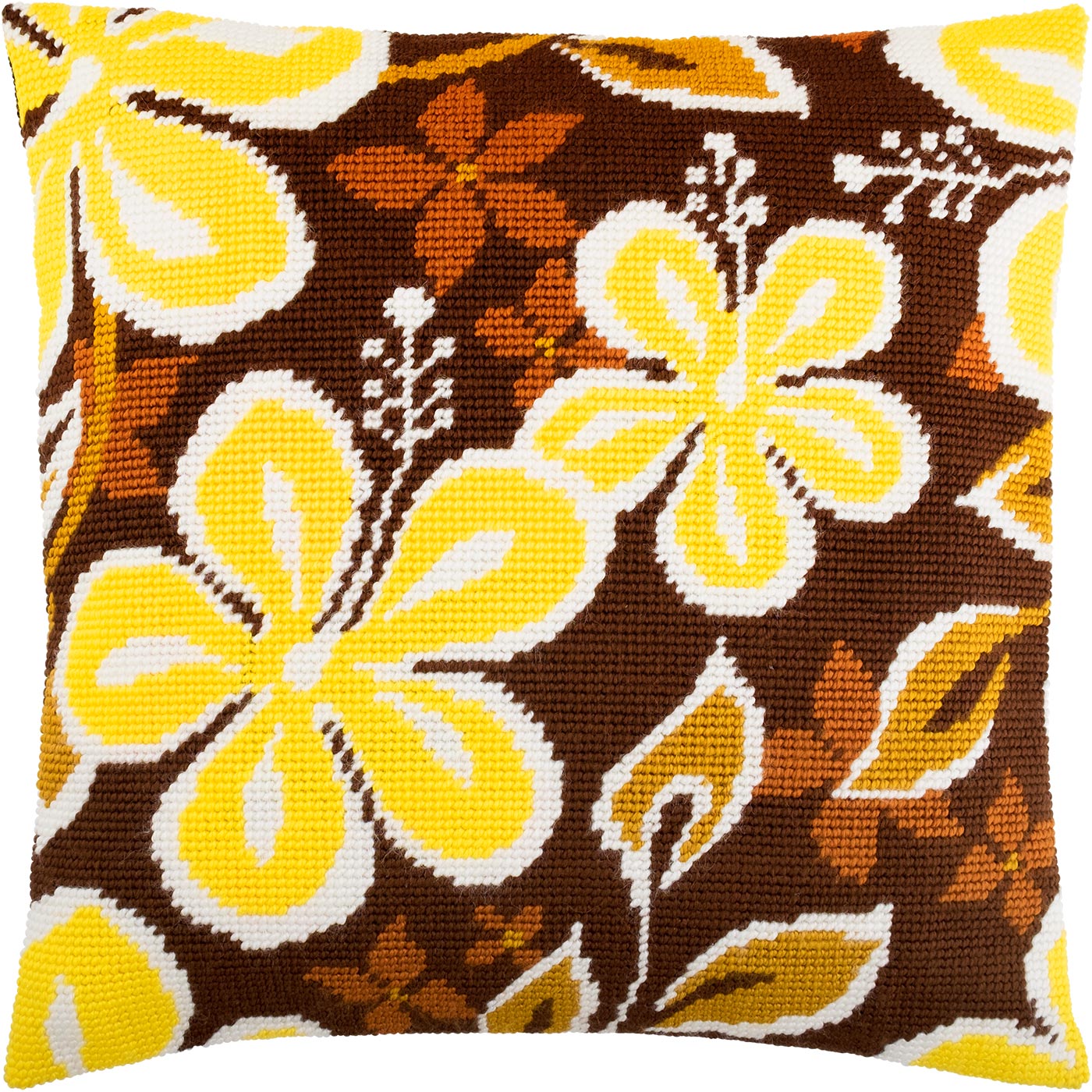 Brvsk Floral Needlepoint Kit for Adults and Beginners — Yellow Flowers 16″ × 16″ with Clear, Precise Printed Design on Cotton Canvas; Includes 2 Needles, Yarn, and Easy-Read Chart