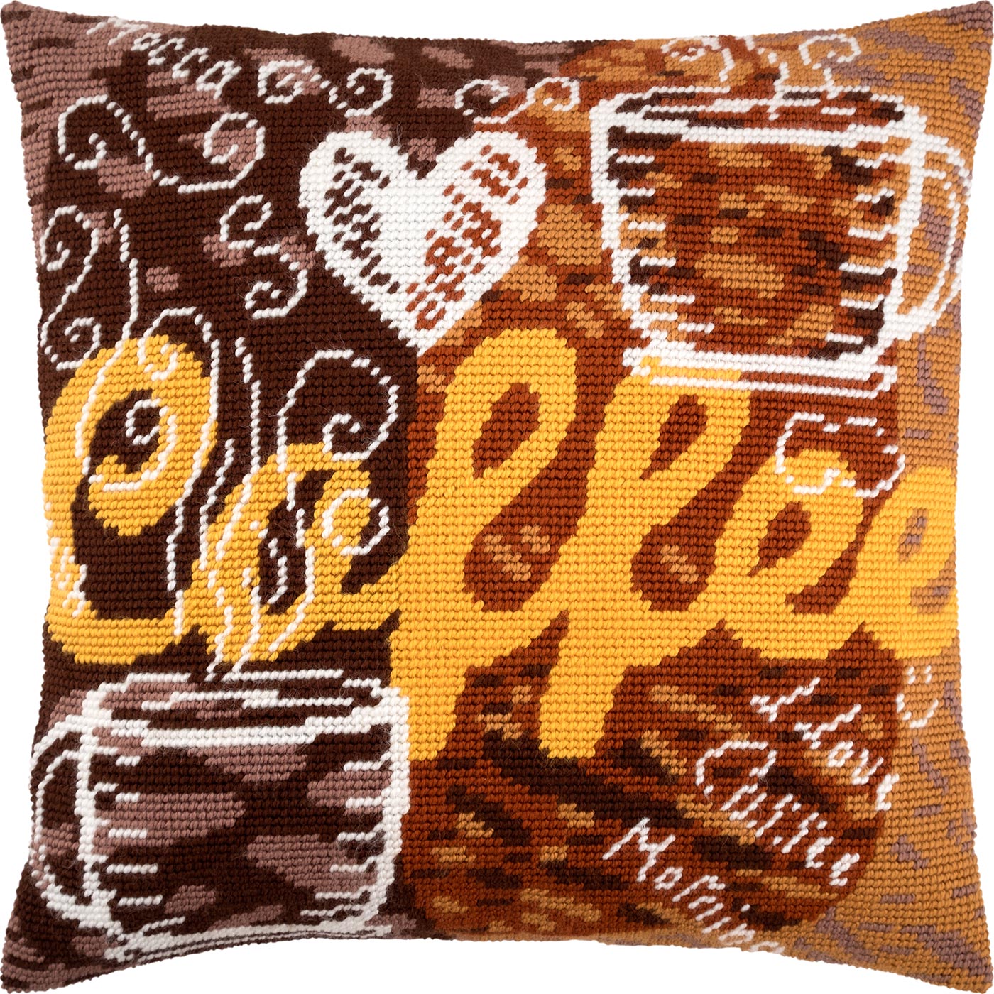 Brvsk Kitchen Embroidery Kit for Adults and Beginners — Coffee 16″ × 16″ with Clear, Precise Printed Design on Cotton Canvas; Includes 2 Needles, Yarn, and Easy-Read Chart