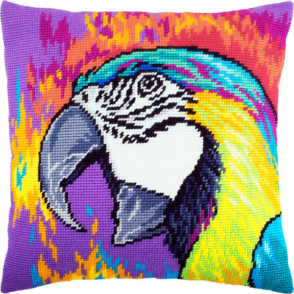 Brvsk Needlepoint Pillow Kit — Macaw (Parrot), 16″ × 16″