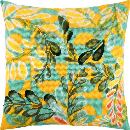 Brvsk Abstract Needlepoint Kit for Adults and Beginners — Acacia 16″ × 16″ with Clear, Precise Printed Design on Cotton Canvas; Includes 2 Needles, Yarn, and Easy-Read Chart