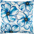 Brvsk Floral Stamped Cross-Stitch Kit for Adults and Beginners — Blue Flowers 16″ × 16″ with Clear, Precise Printed Design on Cotton Canvas; Includes 2 Needles, Yarn, and Easy-Read Chart