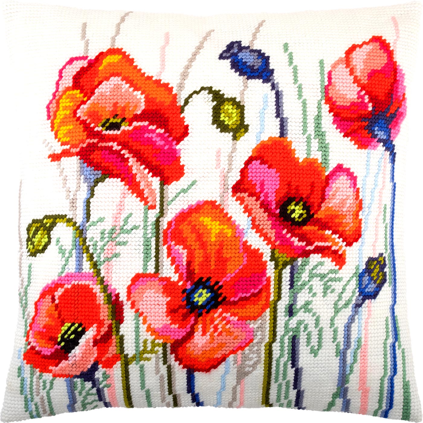 Poppy Field — Needlepoint Kit 16″ × 16″ by Brvsk