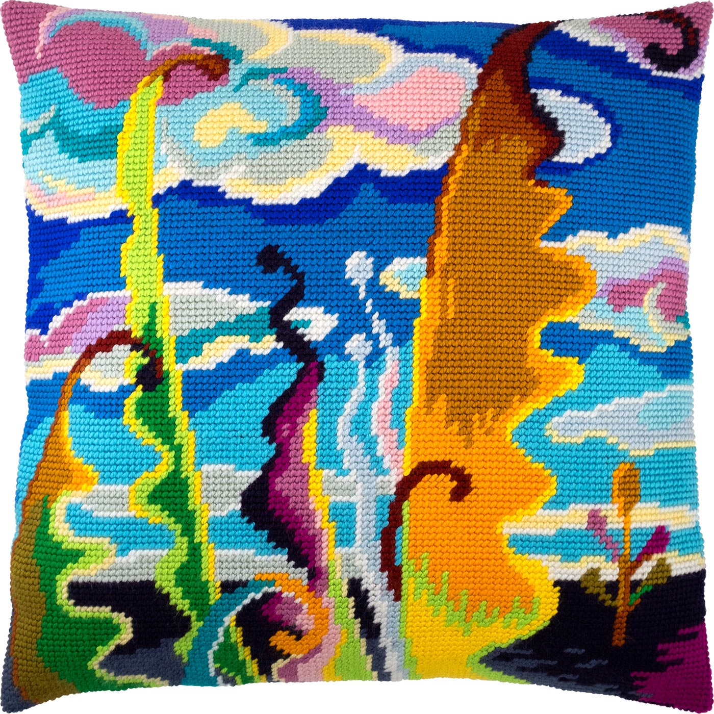 Brvsk Landscape Needlepoint Kit for Adults and Beginners — Abstract Sky 16″ × 16″ with Clear, Precise Printed Design on Cotton Canvas; Includes 2 Needles, Yarn, and Easy-Read Chart