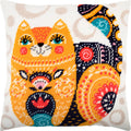 Brvsk Ferine Stamped Cross-Stitch Kit for Adults and Beginners — Cat of Art Nouveau 16″ × 16″ with Clear, Precise Printed Design on Cotton Canvas; Includes 2 Needles, Yarn, and Easy-Read Chart