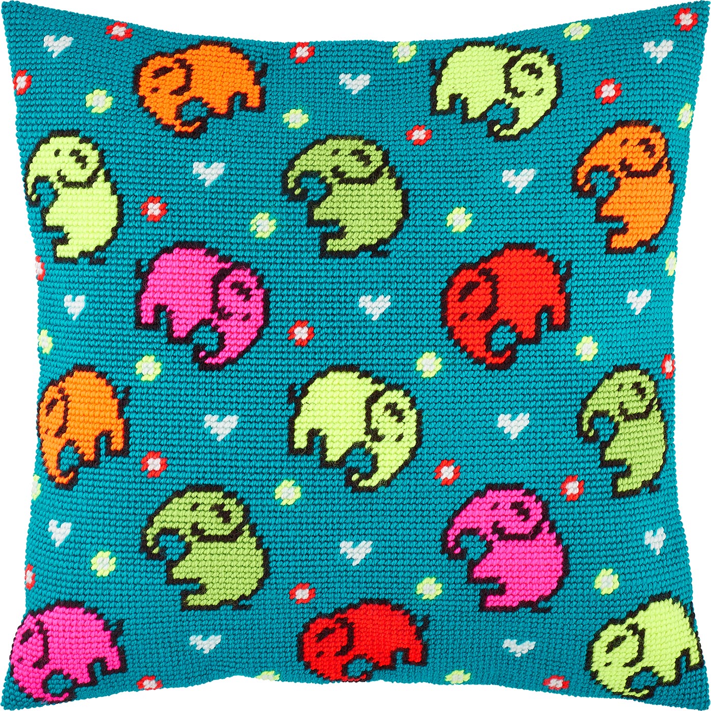 Brvsk Ornamental Needlepoint Kit for Adults and Beginners — Elephants 16″ × 16″ with Clear, Precise Printed Design on Cotton Canvas; Includes 2 Needles, Yarn, and Easy-Read Chart