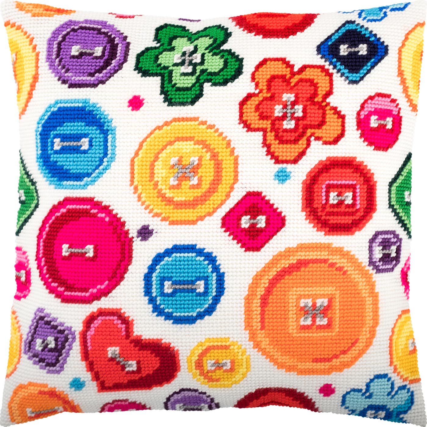 Brvsk Ornamental Needlepoint Kit for Adults and Beginners — Buttons 16″ × 16″ with Clear, Precise Printed Design on Cotton Canvas; Includes 2 Needles, Yarn, and Easy-Read Chart