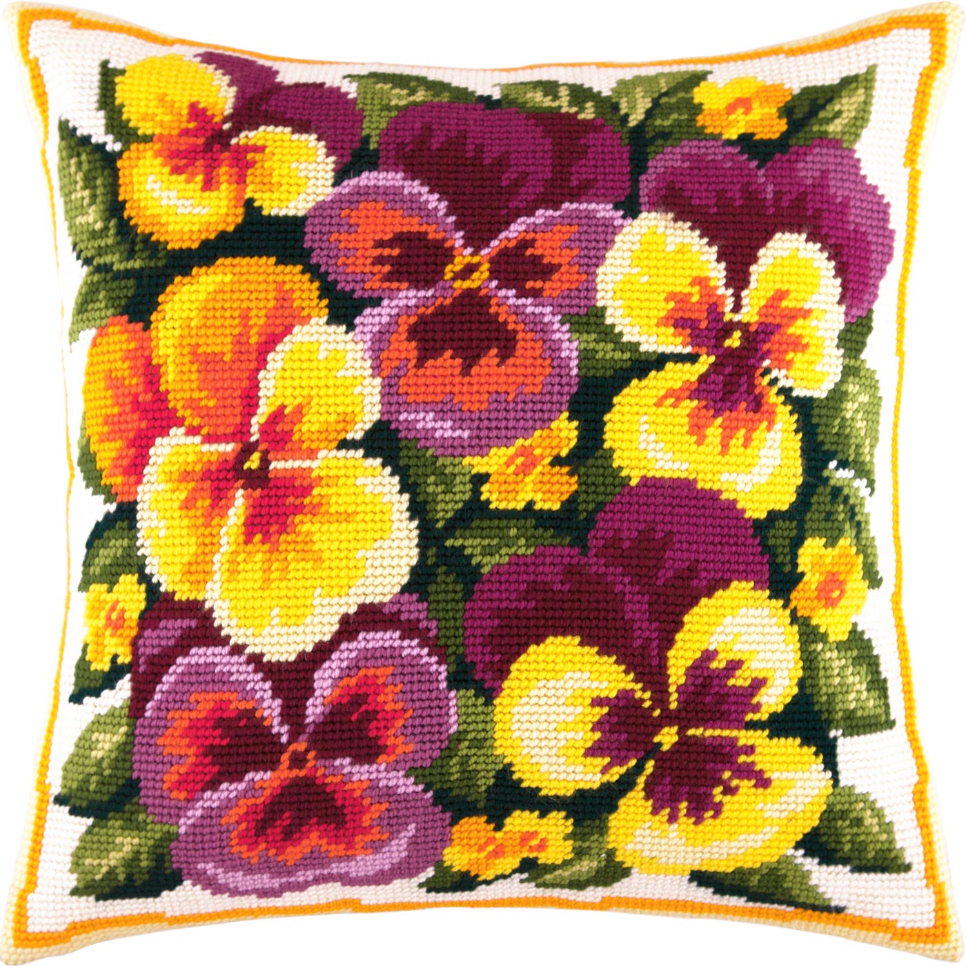Brvsk Needlepoint Pillow Kit — Pansies (Purple), 16″ × 16″