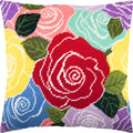 Brvsk Needlepoint Kit for Adults and Beginners — Roses 16″ × 16″ with Clear, Precise Printed Design on Cotton Canvas; Includes 2 Needles, Yarn, and Easy-Read Chart