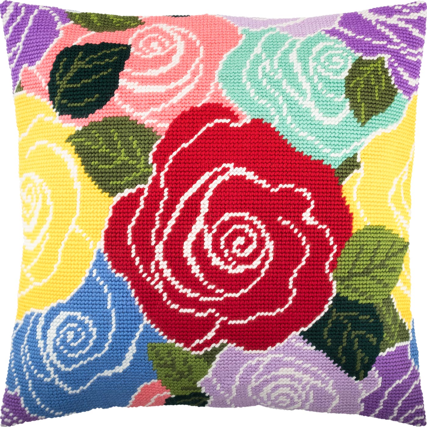 Brvsk Needlepoint Kit for Adults and Beginners — Roses 16″ × 16″ with Clear, Precise Printed Design on Cotton Canvas; Includes 2 Needles, Yarn, and Easy-Read Chart