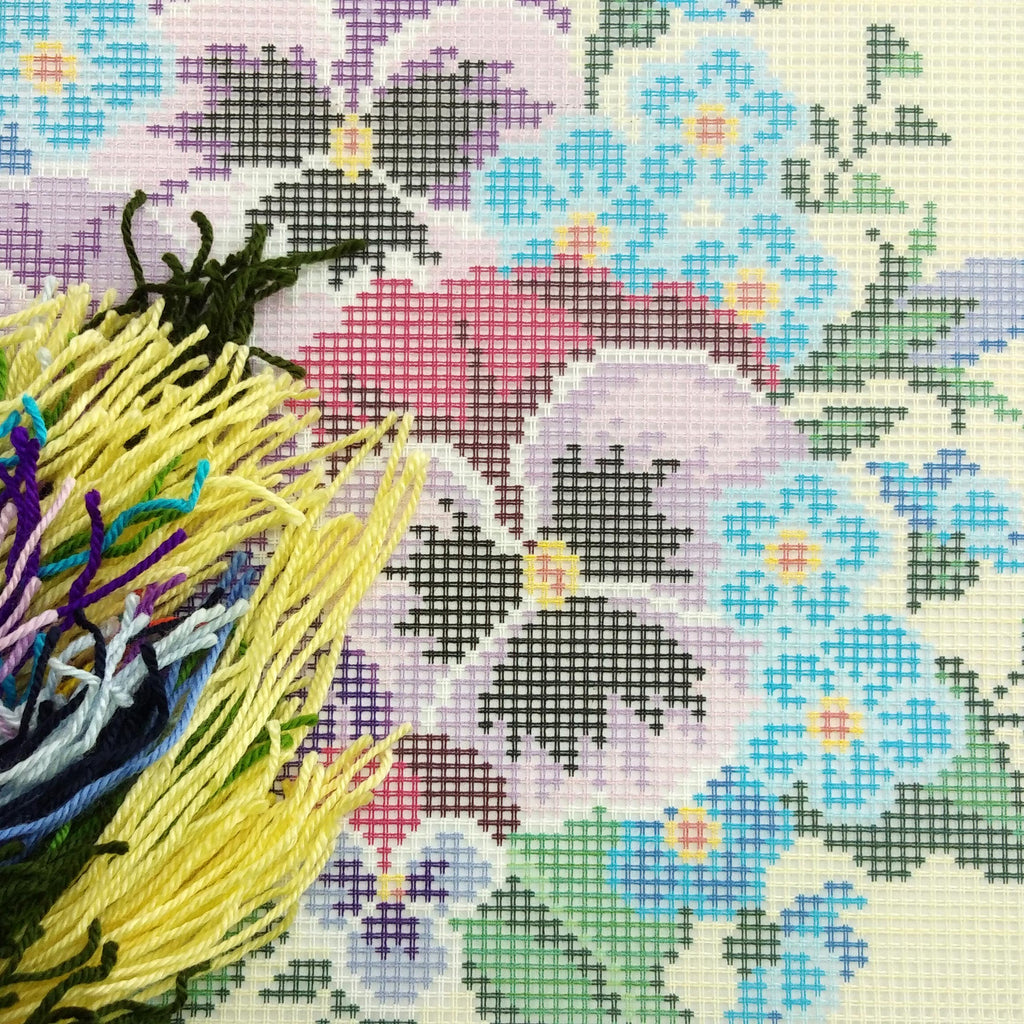 Bouquet of Pansies — Needlepoint Kit 16″ × 16″ by Brvsk