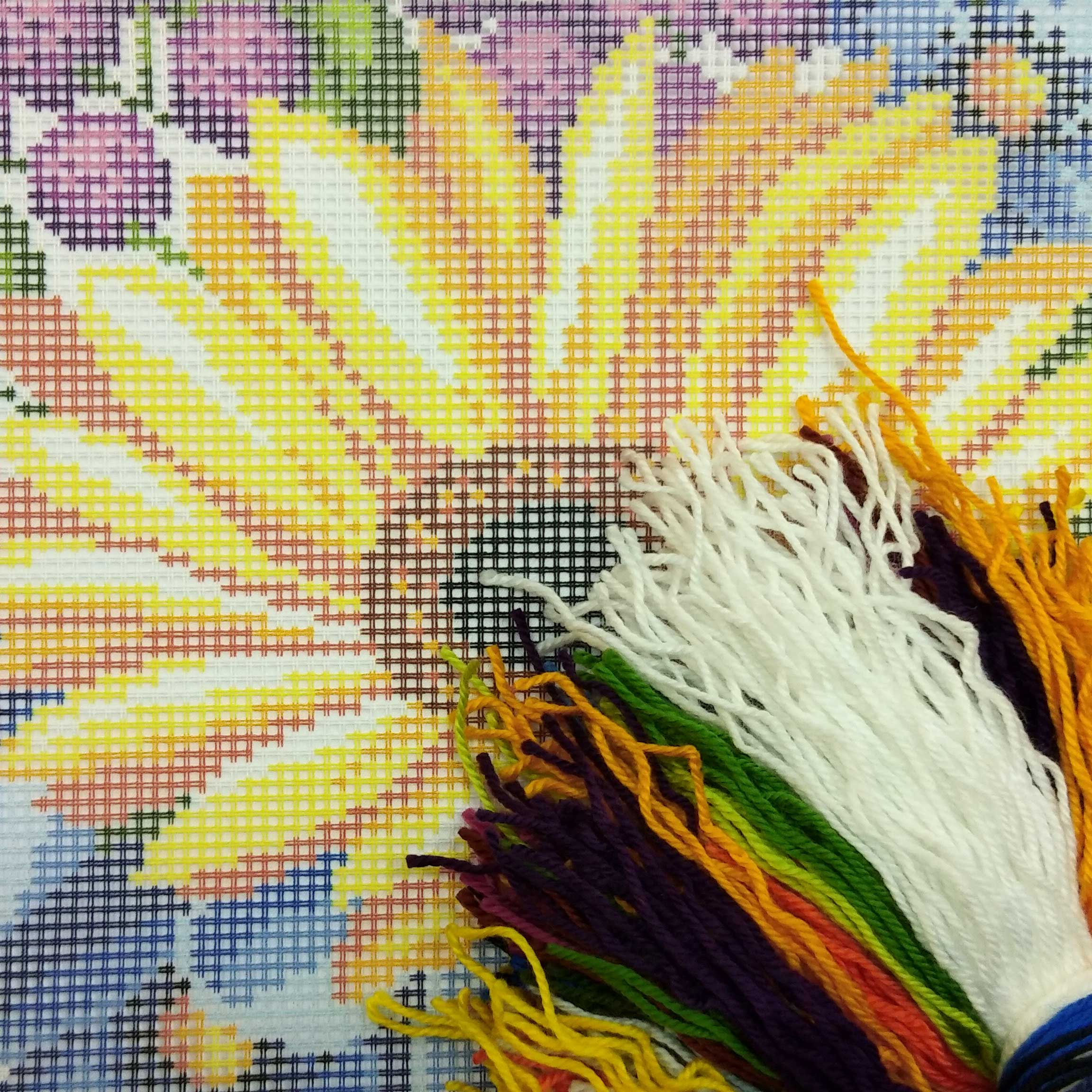 Sunflower among flowers — Needlepoint Kit 16″ × 16″ by Brvsk