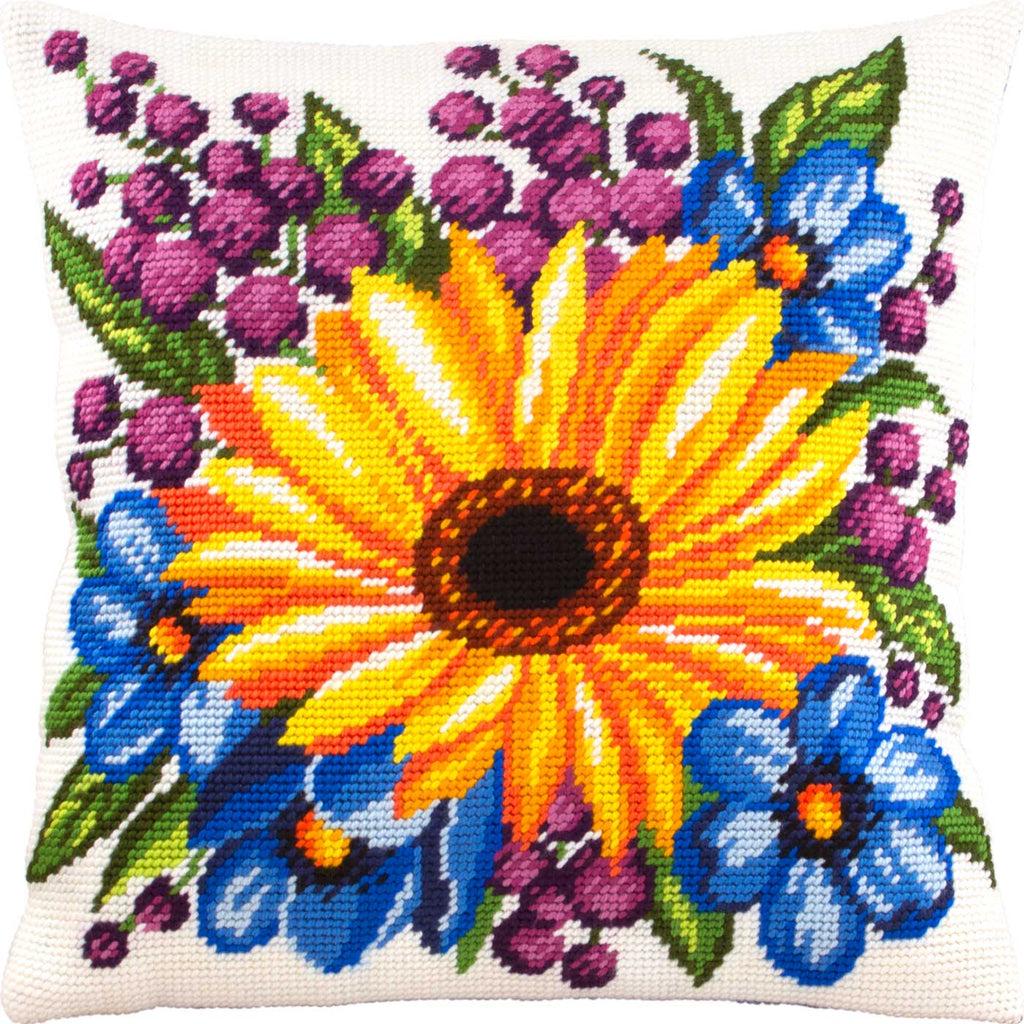 Sunflower among flowers — Needlepoint Kit 16″ × 16″ by Brvsk