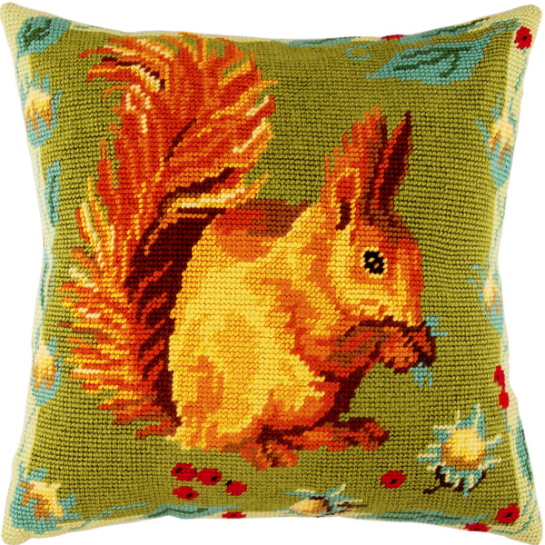 Brvsk Needlepoint Pillow Kit — Squirrel, 16″ × 16″