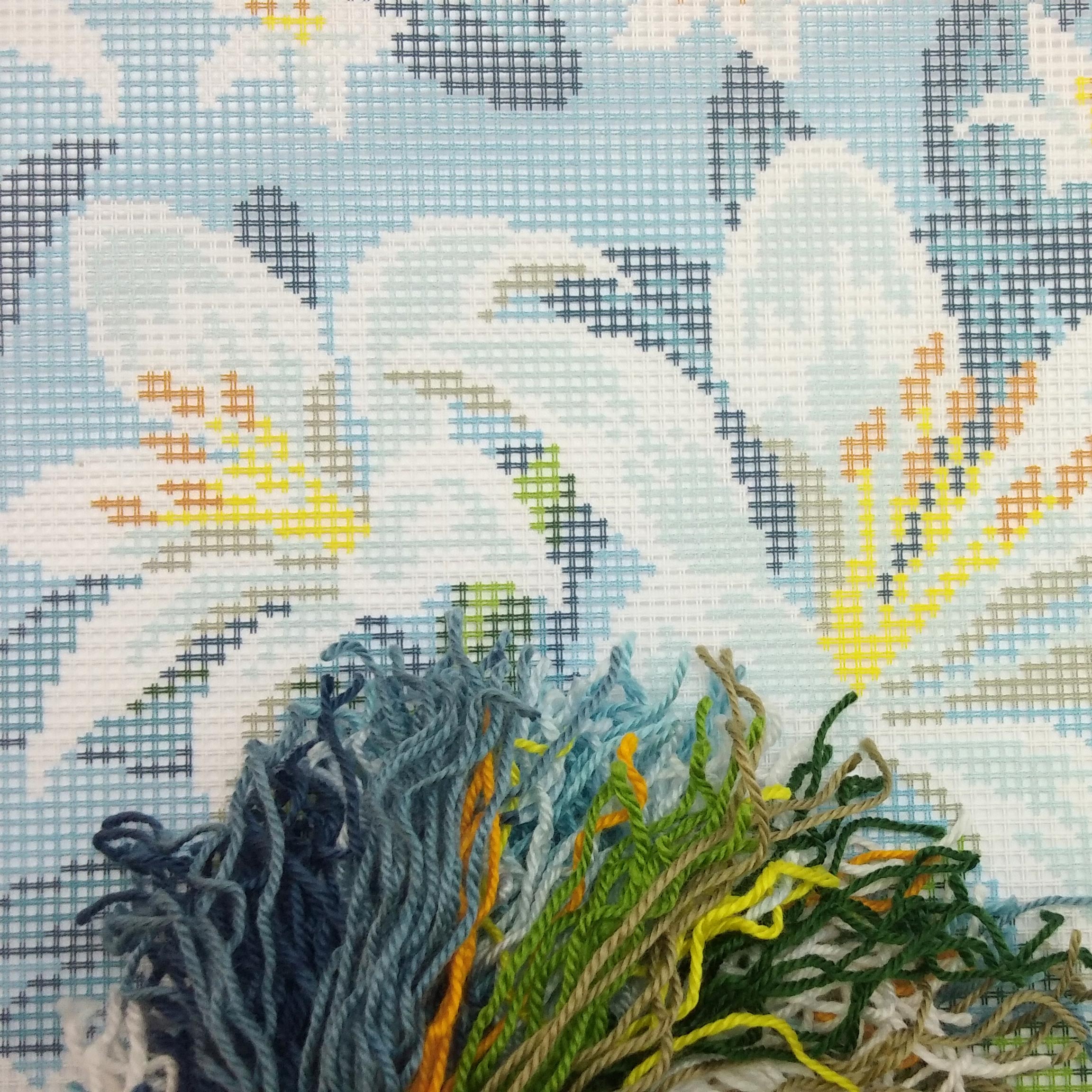 Brvsk Floral Needlepoint Kit for Adults and Beginners — White Lilies 16″ × 16″ with Clear, Precise Printed Design on Cotton Canvas; Includes 2 Needles, Yarn, and Easy-Read Chart