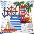 Brvsk Marine Embroidery Kit for Adults and Beginners — Overseas Adventure 16″ × 16″ with Clear, Precise Printed Design on Cotton Canvas; Includes 2 Needles, Yarn, and Easy-Read Chart