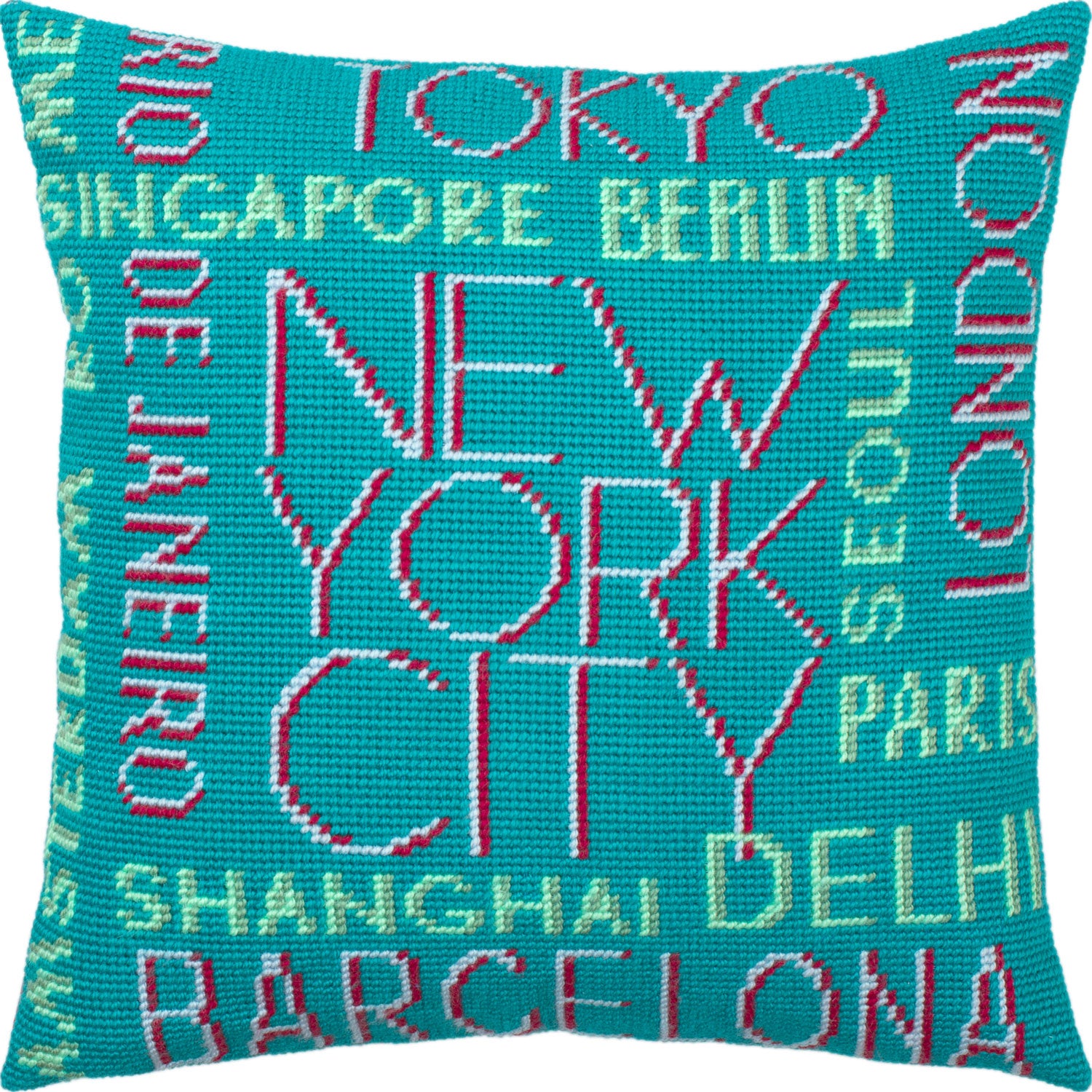 Brvsk Stamped Cross-Stitch Kit for Adults and Beginners — Cities 16″ × 16″ with Clear, Precise Printed Design on Cotton Canvas; Includes 2 Needles, Yarn, and Easy-Read Chart