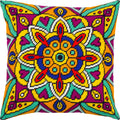 Brvsk Ornamental Embroidery Kit for Adults and Beginners — Mandala 16″ × 16″ with Clear, Precise Printed Design on Cotton Canvas; Includes 2 Needles, Yarn, and Easy-Read Chart