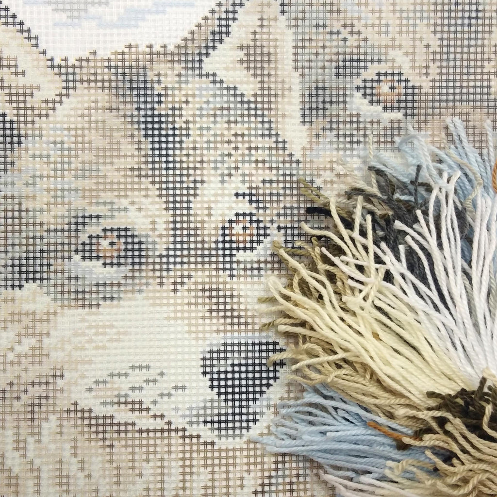 Brvsk Romantic Stamped Cross-Stitch Kit for Adults and Beginners — Wolves 16″ × 16″ with Clear, Precise Printed Design on Cotton Canvas; Includes 2 Needles, Yarn, and Easy-Read Chart