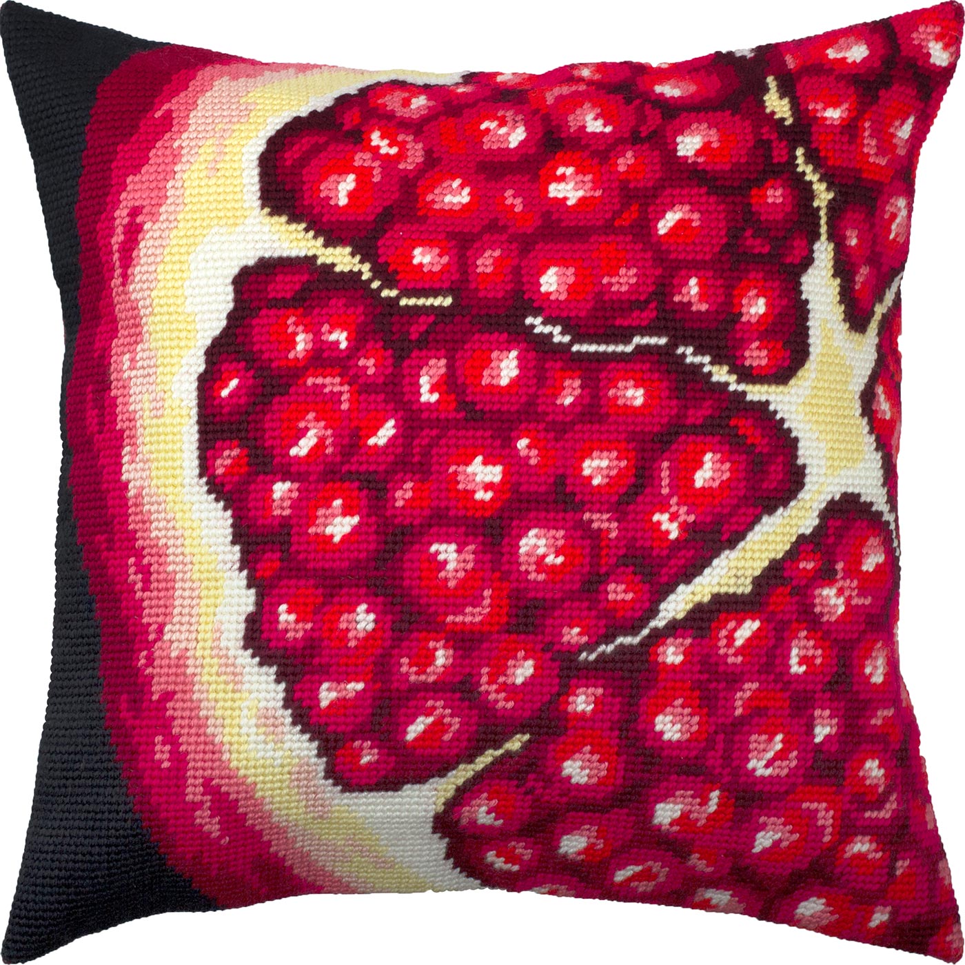 Brvsk Kitchen Stamped Cross-Stitch Kit for Adults and Beginners — Pomegranate 16″ × 16″ with Clear, Precise Printed Design on Cotton Canvas; Includes 2 Needles, Yarn, and Easy-Read Chart
