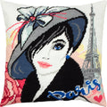Brvsk Girlish Stamped Cross-Stitch Kit for Adults and Beginners — Parisian 16″ × 16″ with Clear, Precise Printed Design on Cotton Canvas; Includes 2 Needles, Yarn, and Easy-Read Chart