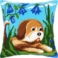 Brvsk Dog Embroidery Kit for Adults and Beginners — Puppy 16″ × 16″ with Clear, Precise Printed Design on Cotton Canvas; Includes 2 Needles, Yarn, and Easy-Read Chart