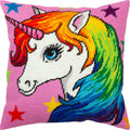 Brvsk Fantasy Needlepoint Kit for Adults and Beginners — Unicorn 16″ × 16″ with Clear, Precise Printed Design on Cotton Canvas; Includes 2 Needles, Yarn, and Easy-Read Chart