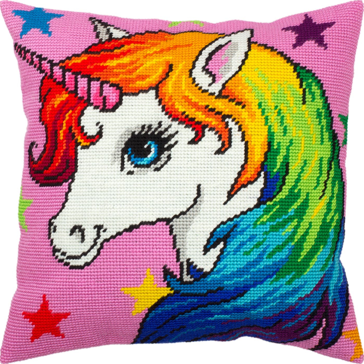 Brvsk Fantasy Needlepoint Kit for Adults and Beginners — Unicorn 16″ × 16″ with Clear, Precise Printed Design on Cotton Canvas; Includes 2 Needles, Yarn, and Easy-Read Chart