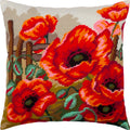 Brvsk Floral Stamped Cross-Stitch Kit for Adults and Beginners — Poppies 16″ × 16″ with Clear, Precise Printed Design on Cotton Canvas; Includes 2 Needles, Yarn, and Easy-Read Chart