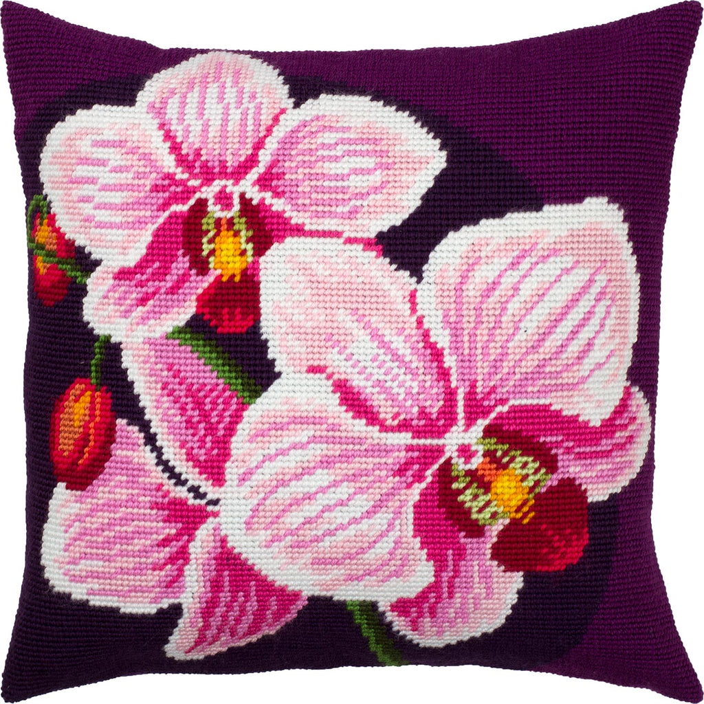 Pink Orchids — Embroidery Kit 16″ × 16″ by Brvsk