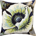 Brvsk Floral Needlepoint Kit for Adults and Beginners — Breadseed Poppy 16″ × 16″ with Clear, Precise Printed Design on Cotton Canvas; Includes 2 Needles, Yarn, and Easy-Read Chart