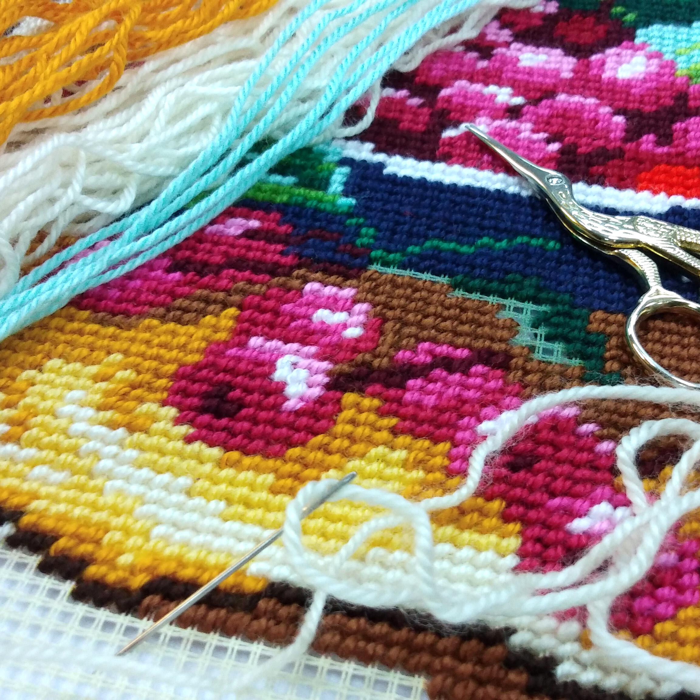 Sparrow and Cherries — Stamped Cross Stitch Kit 16″ × 16″ by Brvsk