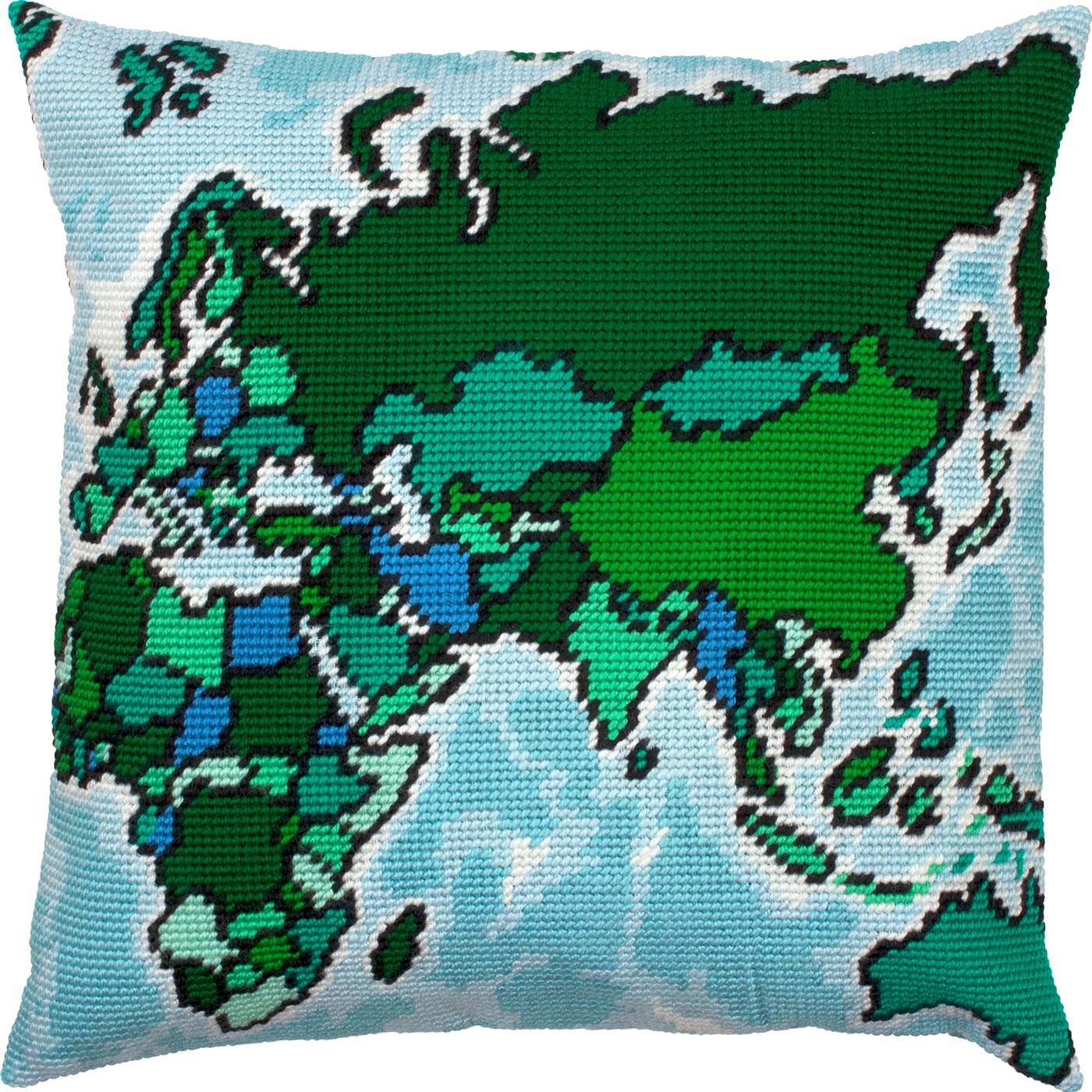Brvsk Embroidery Kit for Adults and Beginners — Map of The World 16″ × 16″ with Clear, Precise Printed Design on Cotton Canvas; Includes 2 Needles, Yarn, and Easy-Read Chart