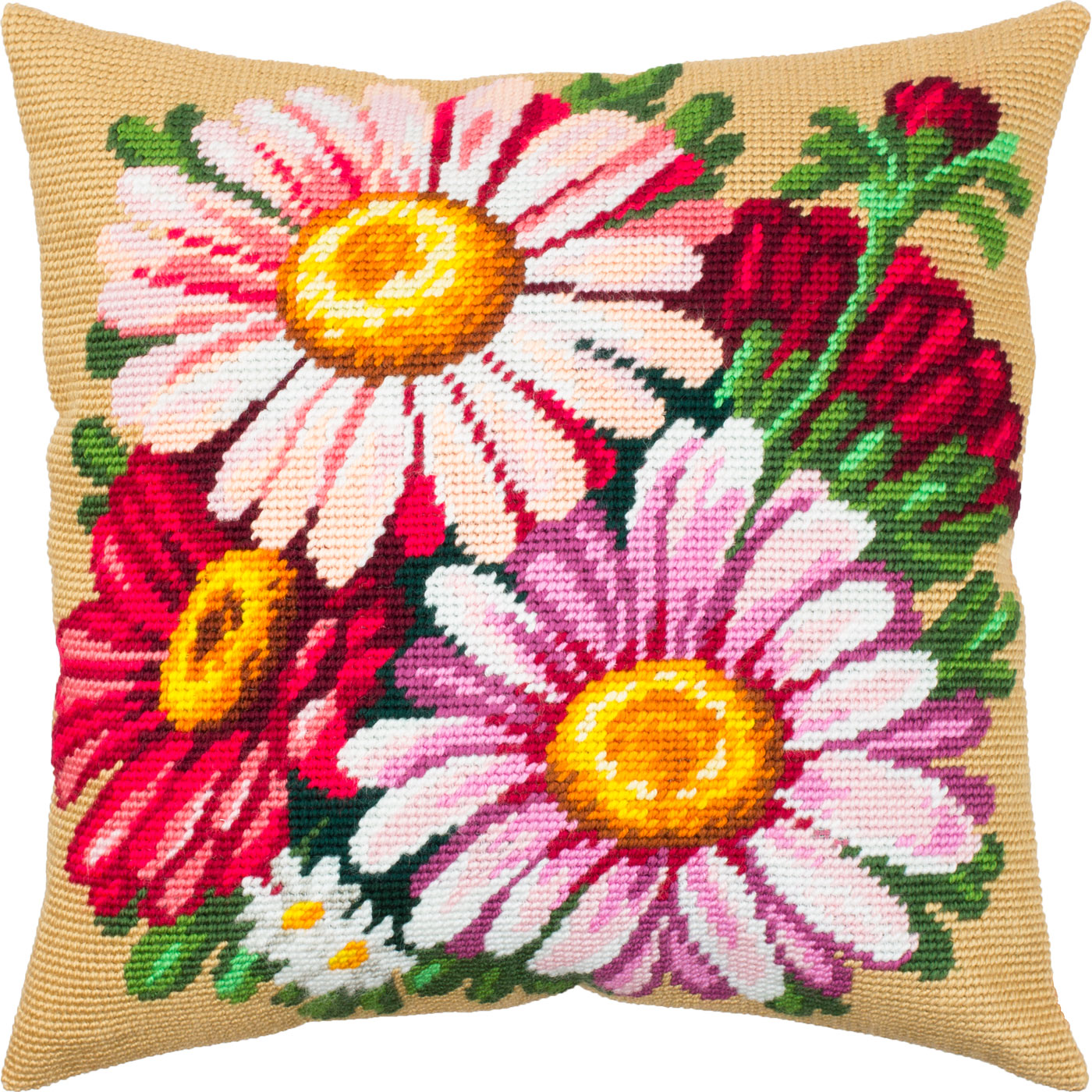Michaelmas Daisies. Needlepoint Kit. Throw Pillow 16×16 Inches. Printed Tapestry Canvas, European Quality