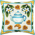 Brvsk Tea and Cookies. Embroidery Kit. Throw Pillow 16×16 Inches. Printed Tapestry Canvas, European Quality