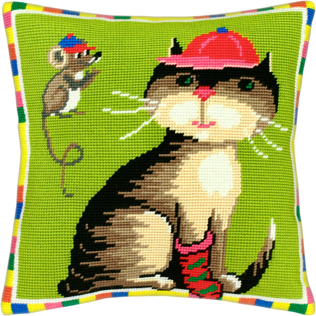 A Cat and a Mouse — Stamped Cross Stitch Kit 16″ × 16″ by Brvsk