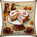 Brvsk Kitchen Embroidery Kit for Adults and Beginners — Coffee and a Tangerine Cake 16″ × 16″ with Clear, Precise Printed Design on Cotton Canvas; Includes 2 Needles, Yarn, and Easy-Read Chart